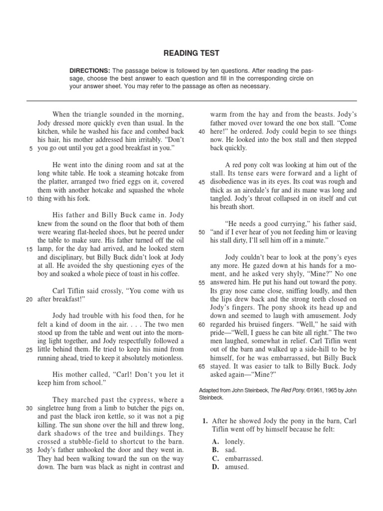 Ged reading comprehension sample passages image