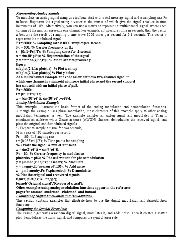 Digital Communications Matlab Programmes PDF Modulation Signal To