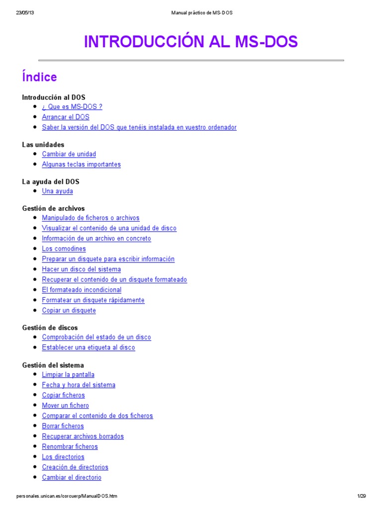 Manual práctico de MS-DOS | PDF | Dos | Archivo de computadora