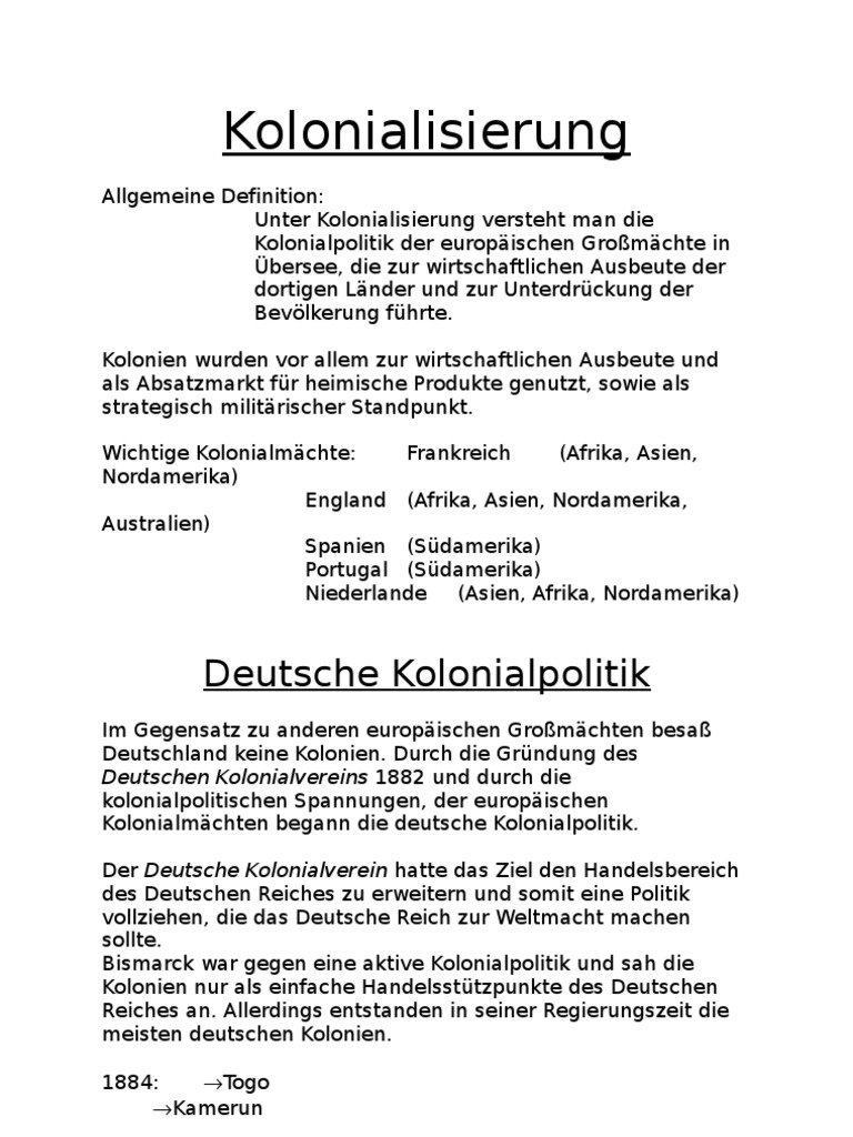 Kolonialisierung Referat