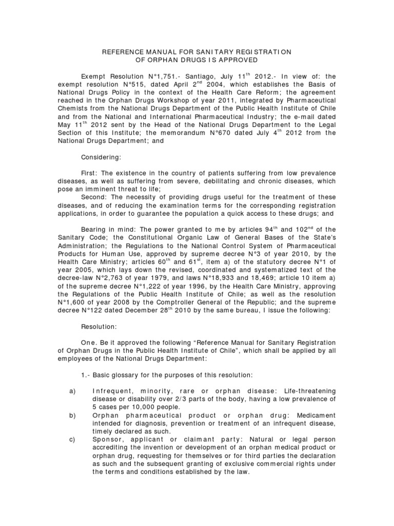 Reference Manual For Sanitary Registration Chile PDF