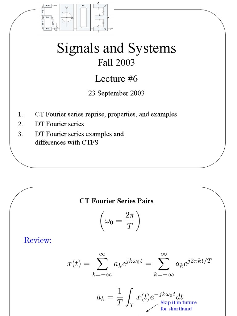 Fourier Series in Signals and Systems | PDF | Fourier Series | Fourier ...