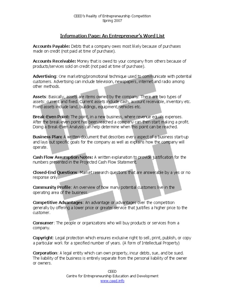 Student Guide Glossary of Terms | PDF | Partnership | Business