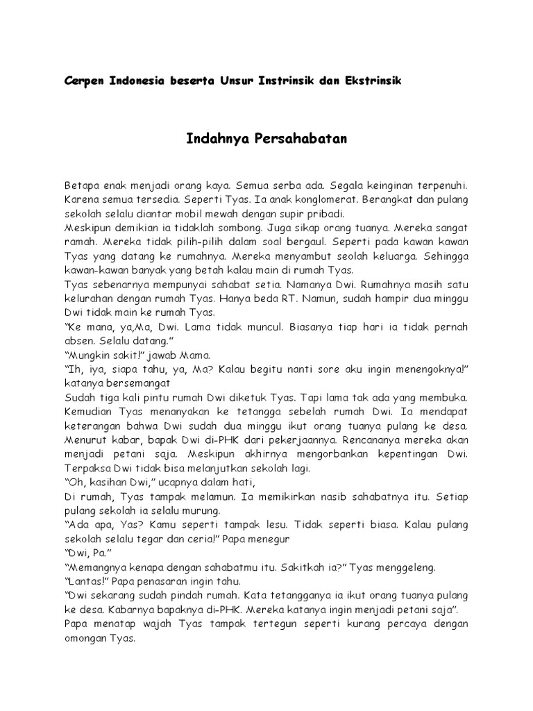 41+ Cerpen lengkap dengan unsur intrinsik dan ekstrinsiknya ideas