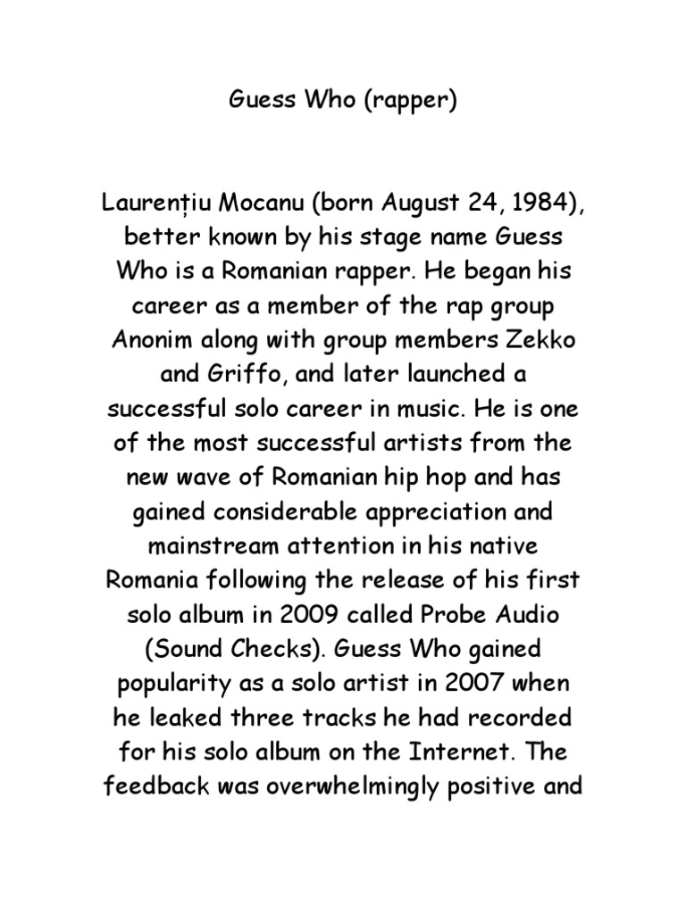 Guess Who (Rapper) | PDF | Hip Hop Music | Romania