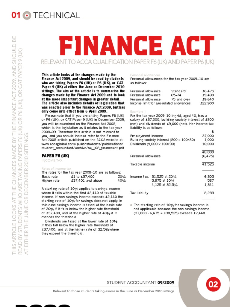 Finance Act 2009 Tax Changes Explained | PDF | United Kingdom ...