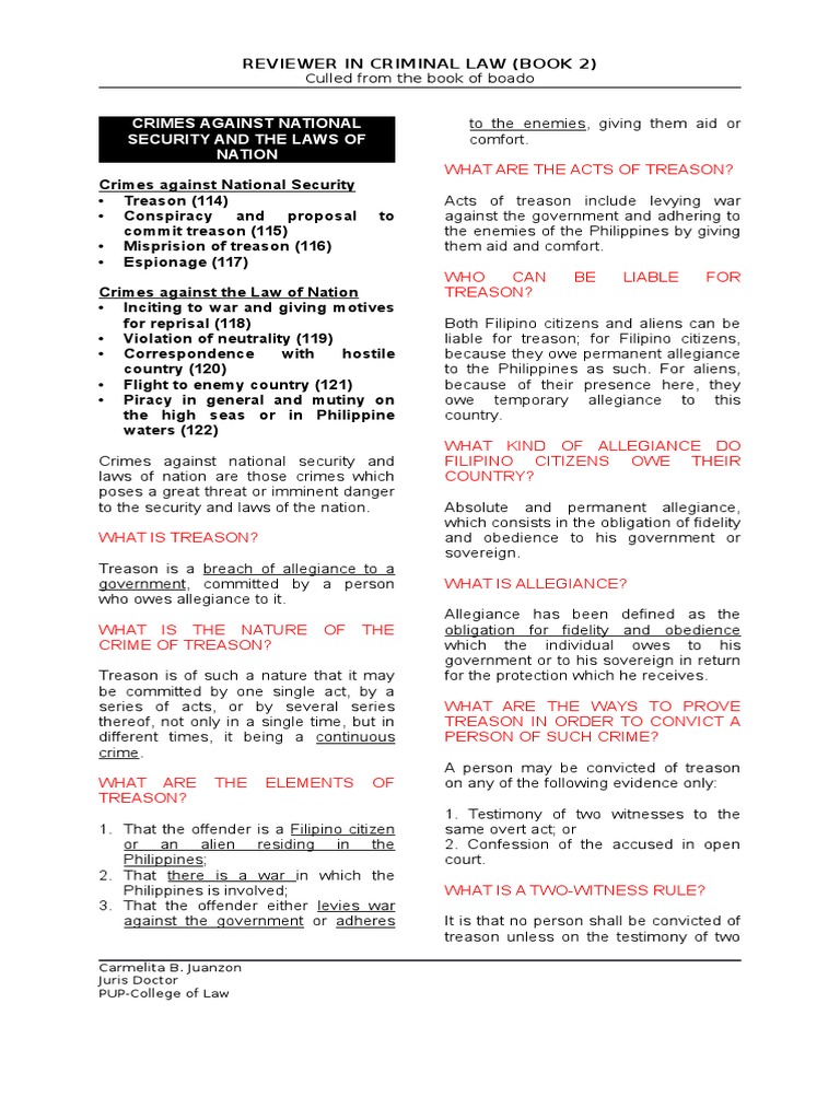 National Security Crimes in Philippine Law | PDF | Perjury | Treason
