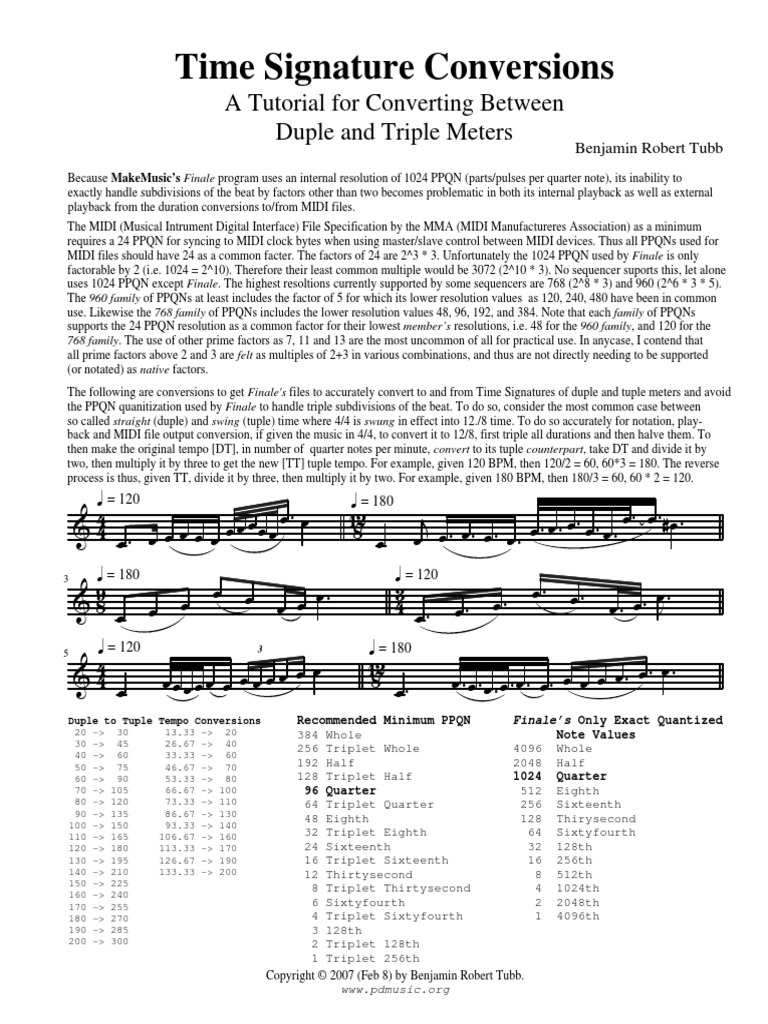Time Signature Conversions | PDF | Tempo | Notation