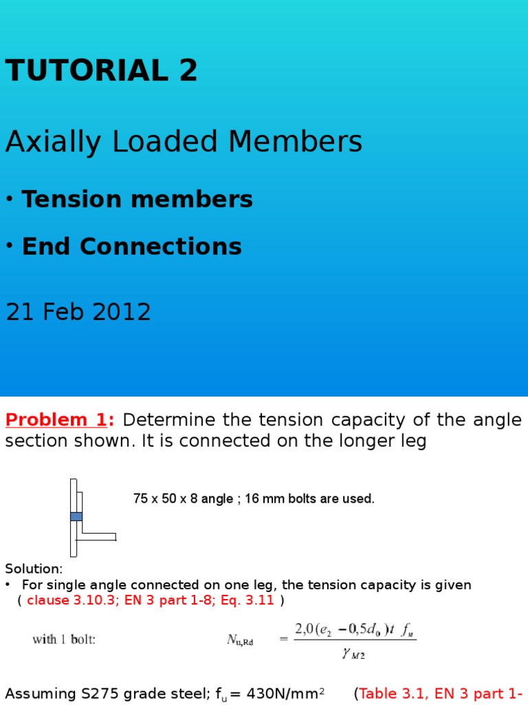 Tension Capacity of Axially Loaded Members | PDF | Screw | Structural ...