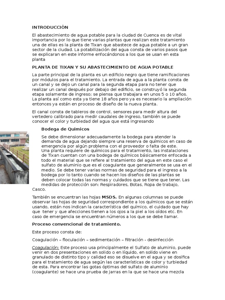 Tratamiento de Agua en Planta Tixan | PDF | Aluminio | Agua