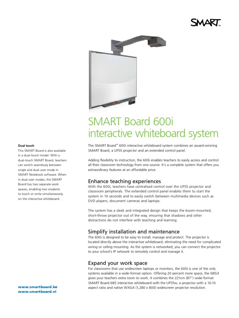 Factsheet: SMART Board 600i Interactive Whiteboard System - Corporate | PDF