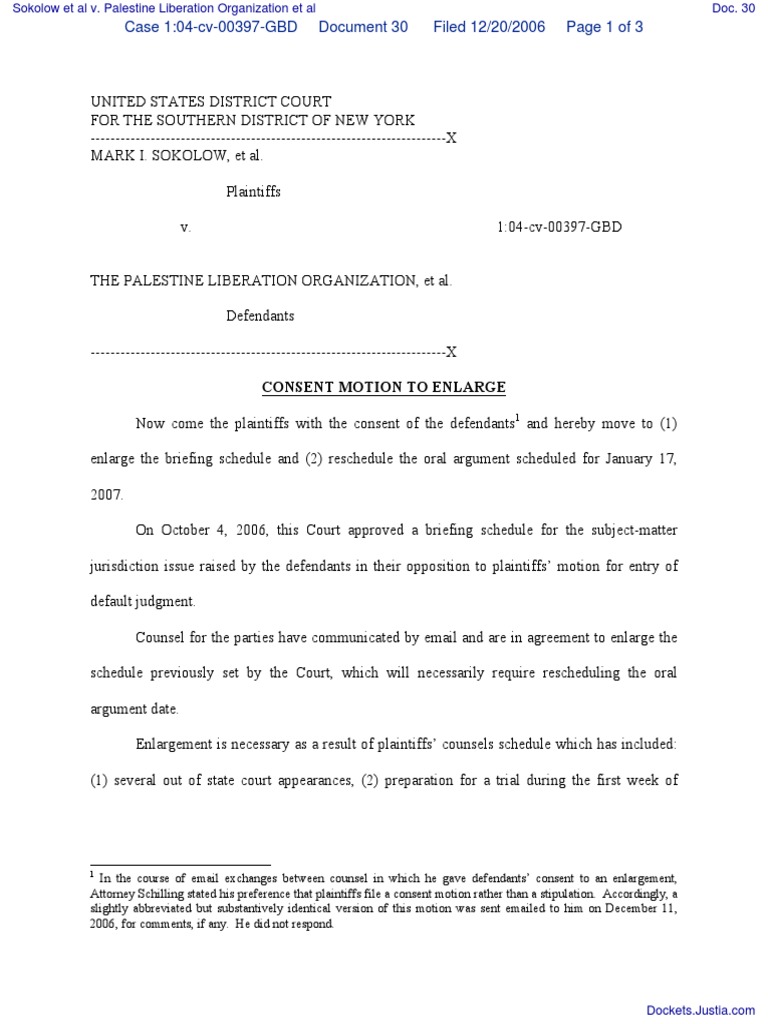 Sokolow Et Al v. Palestine Liberation Organization Et Al - Document No