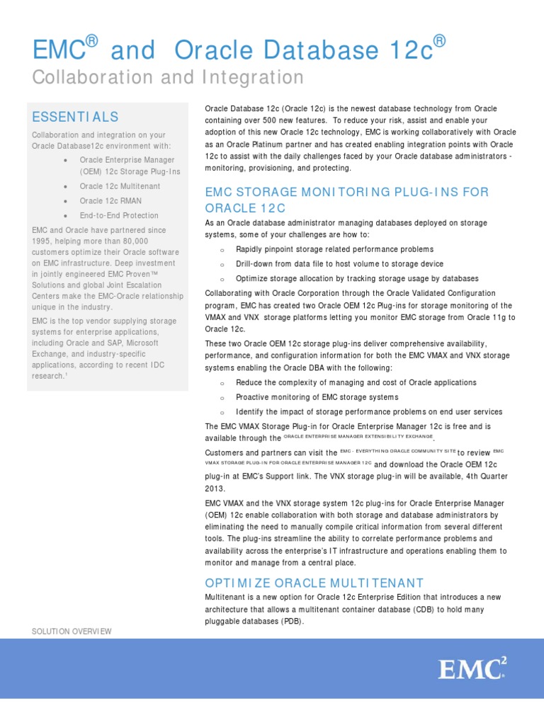 EMC and Oracle 12c - Integration and Collaboration v1.2 Final | Oracle ...