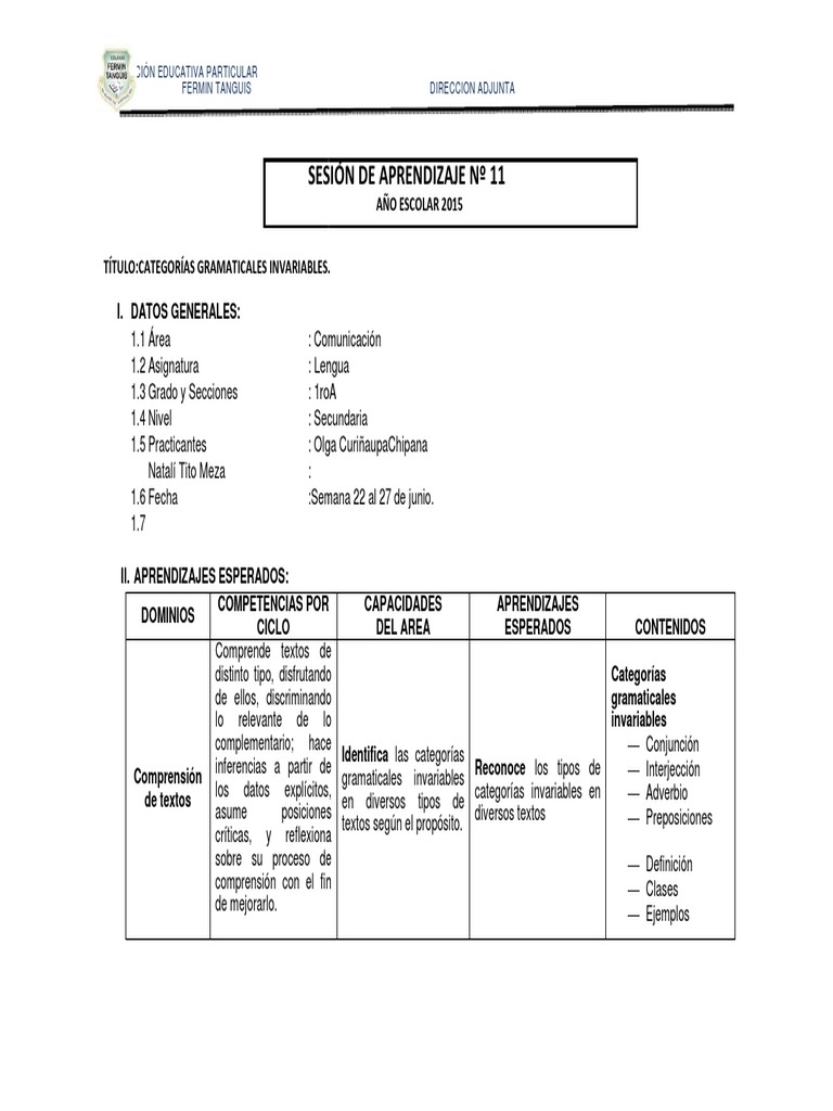 Sesion 11 Categorias Gramaticales Invariables Pdf Palabra Adverbio