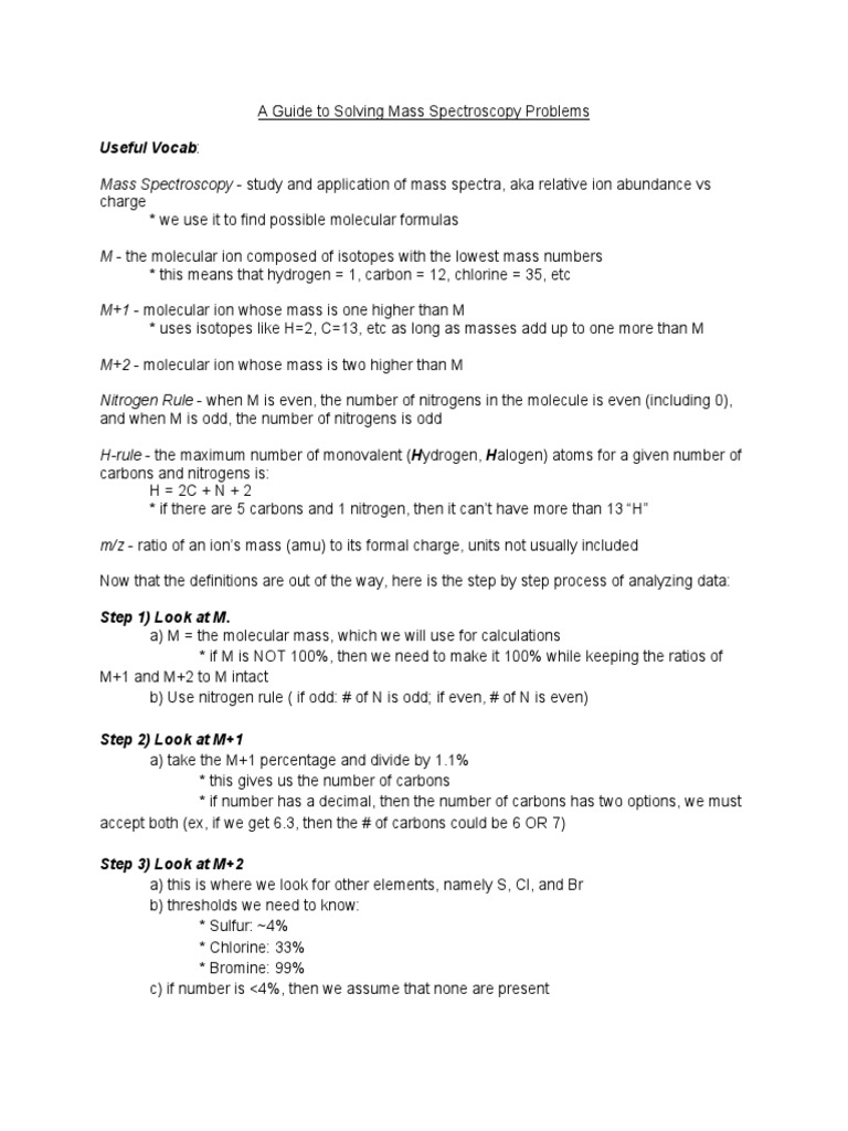 Chem Ucla.edu A Guide To Solving Mass Spectroscopy Problems PDF Molecules Mass Spectrometry