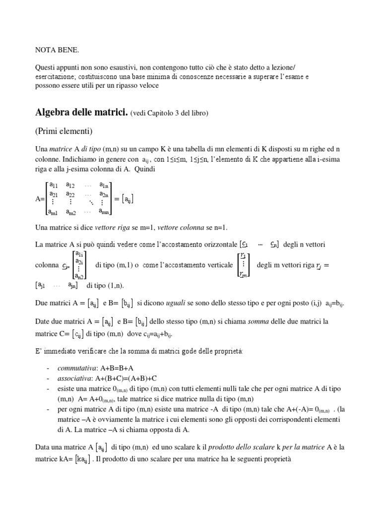 Algebra Delle Matrici