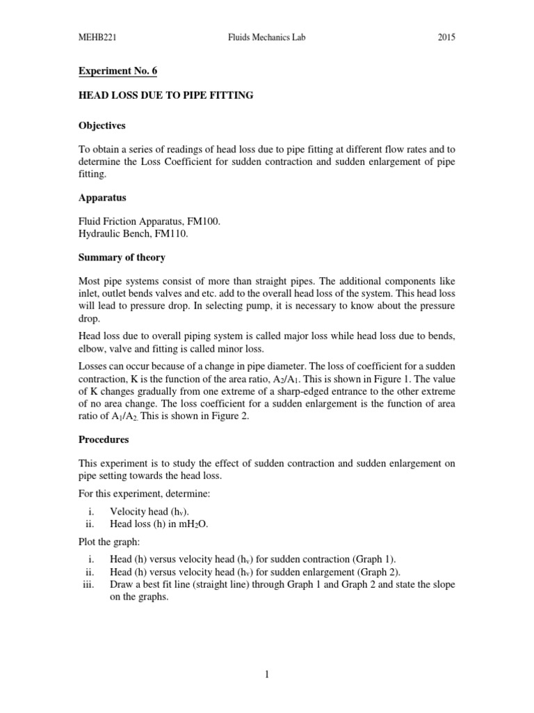Exp6 Head Loss Due To Pipe Fitting PDF Valve Pump