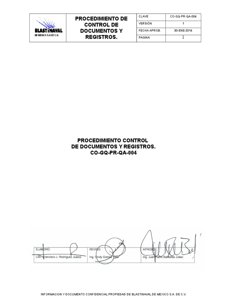 Control de Documentos y Registros QA004 | PDF | Calidad (comercial ...