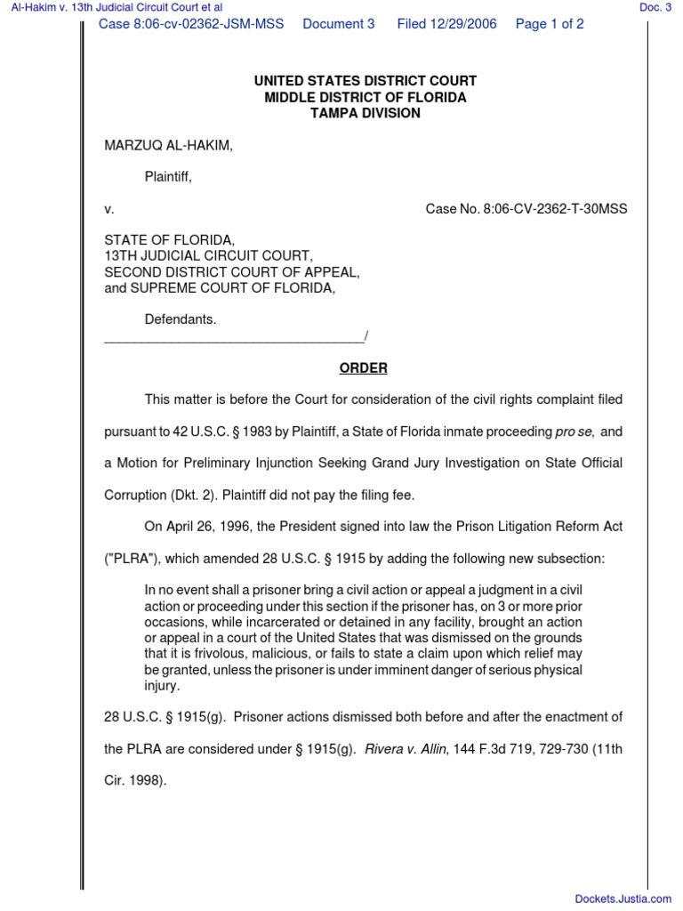 Al Hakim v 13th Judicial Circuit Court Et Al Document No 3 PDF
