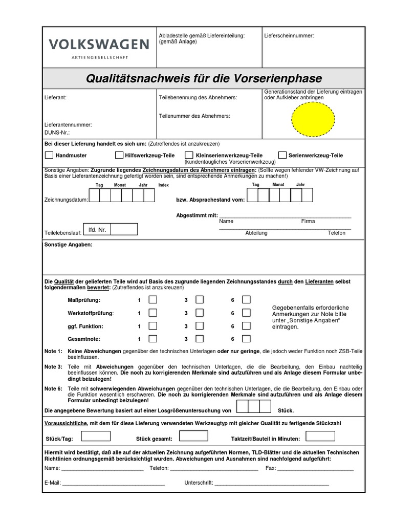 q Nachweis Vorserienphase