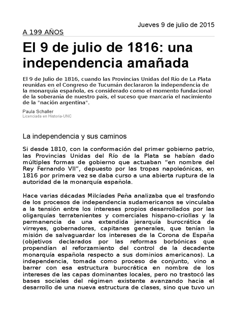 Independencia Argentina: 9 de julio de 1816 | PDF | España | Buenos Aires