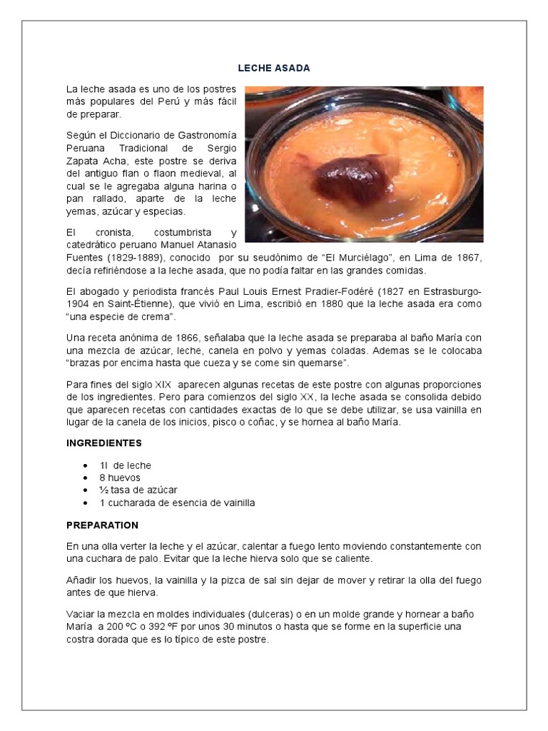 Leche Asada | PDF | Postres | Preparación de comida y bebida