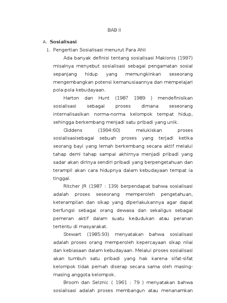 A Sosialisasi 1 Pengertian Sosialisasi Menurut Para 