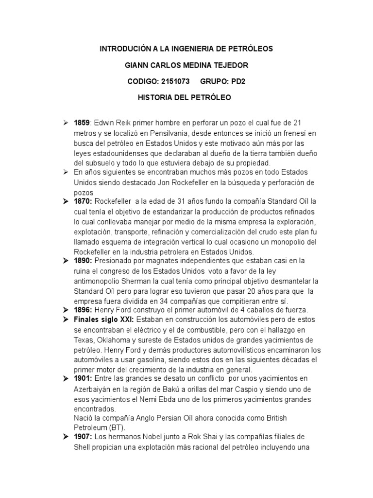 Historia del Petróleo en EE. UU. y el Mundo | PDF | OPEP | John D ...