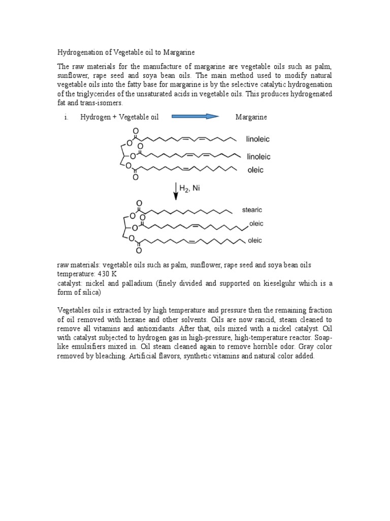 Hydrogenation of Vegetable Oil to Margarine Hydrogenation Vegetable Oil
