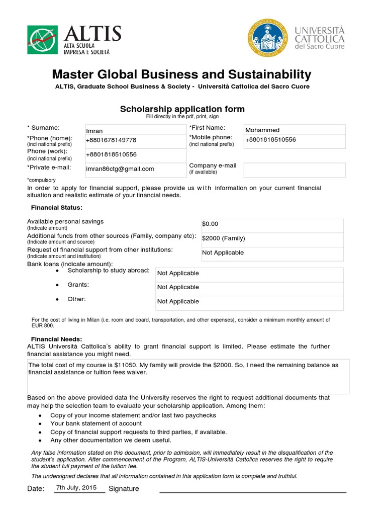 GBS Scholarship Application Form | PDF