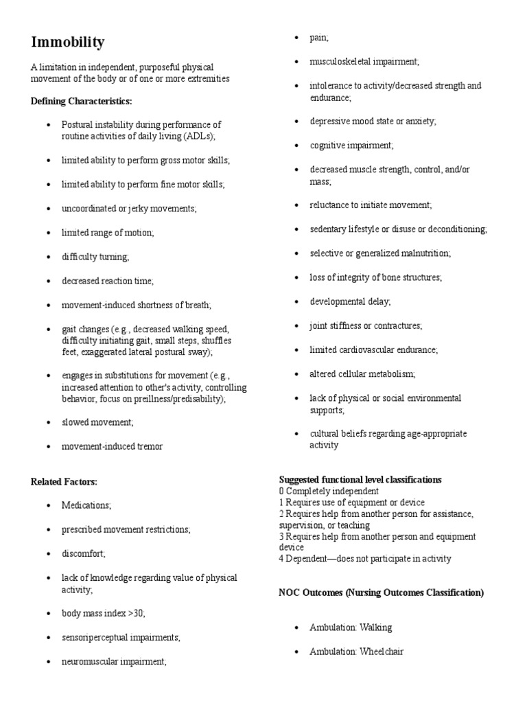 Immobility (Nursing Care) | PDF | Anatomical Terms Of Motion | Medicine