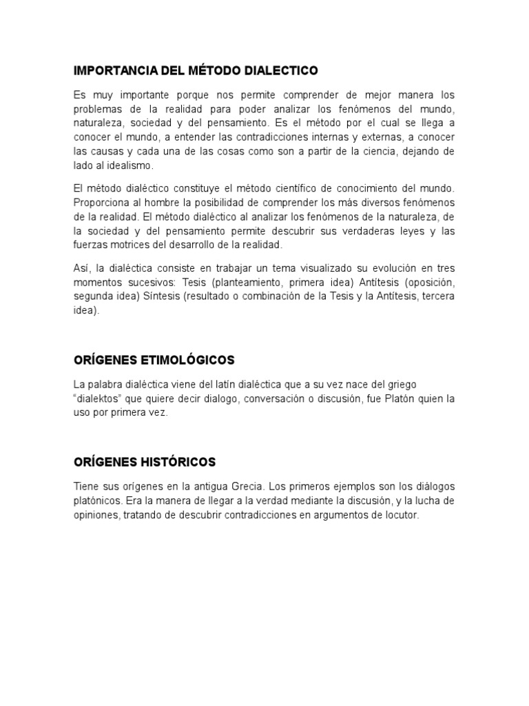 Importancia del Método Dialéctico | PDF | Dialéctico | Método científico