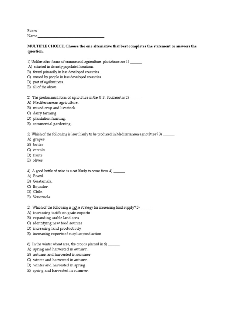 Ap Human Geography Chapter 10 Agriculture Pdf Agriculture Maize