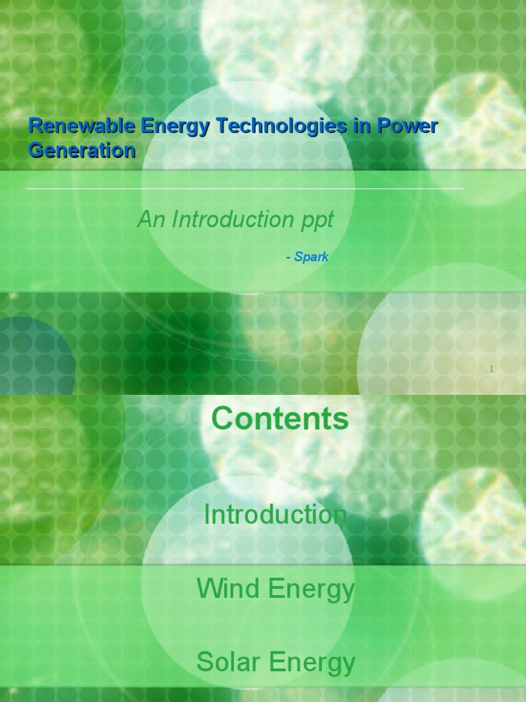 An Introduction PPT: Renewable Energy Technologies in Power Generation
