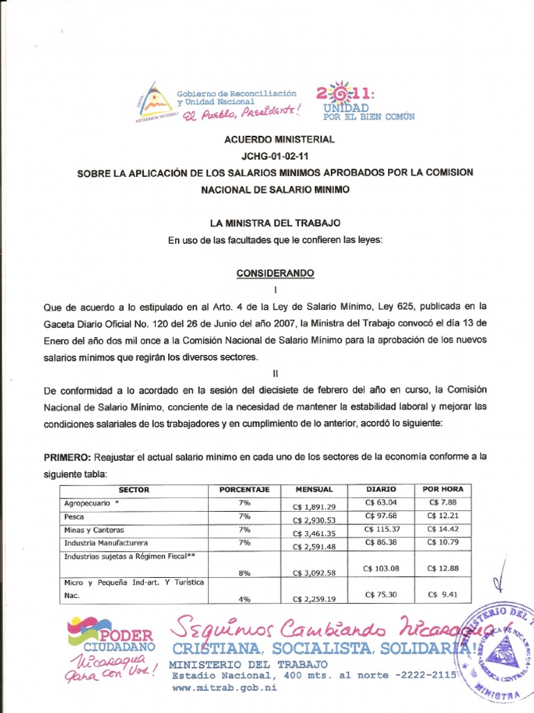 Acuerdo de Salario Mínimo Nicaragua | PDF
