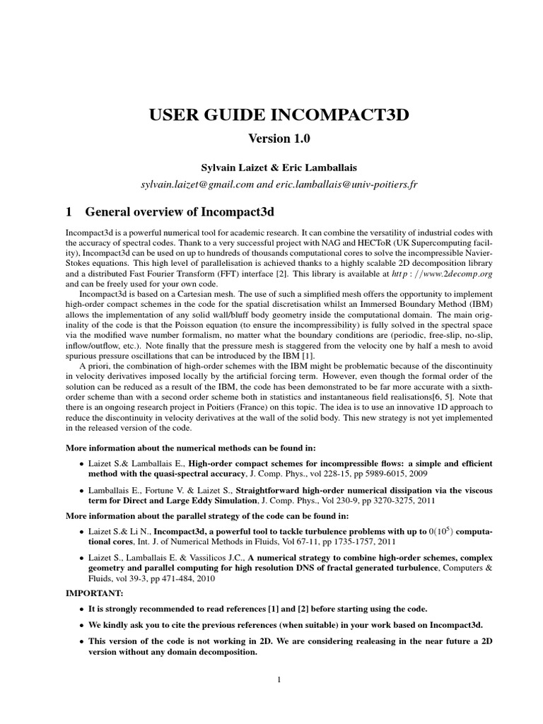 User Guide Incompact3d V1-0 | PDF | Fast Fourier Transform | Subroutine