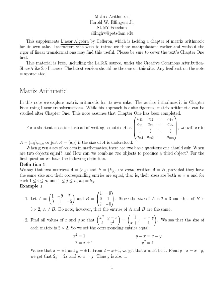 Matrix Arithmetic | PDF