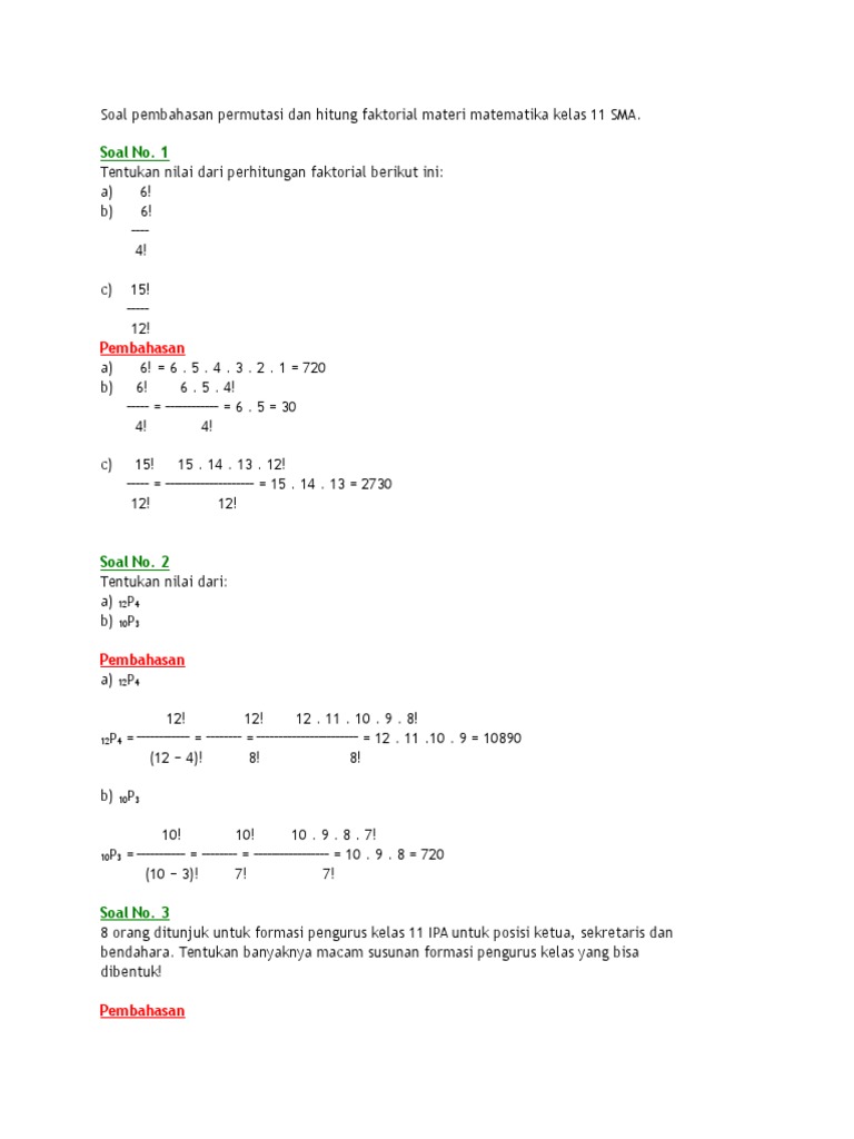 Pembahasan Soal Permutasi Matematika | PDF
