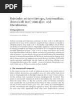 Rejoinder: On Terminology, Functionalism, (Historical) Institutionalism and Liberalization