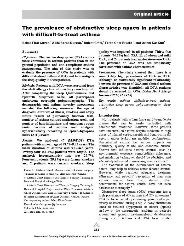 The Prevalence of Obstructive Sleep Apnea in Patients With Difficult-To ...