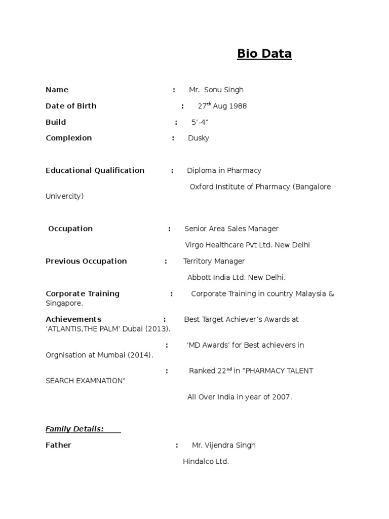 Sonu's Bio Data | PDF | Business | Self-Improvement