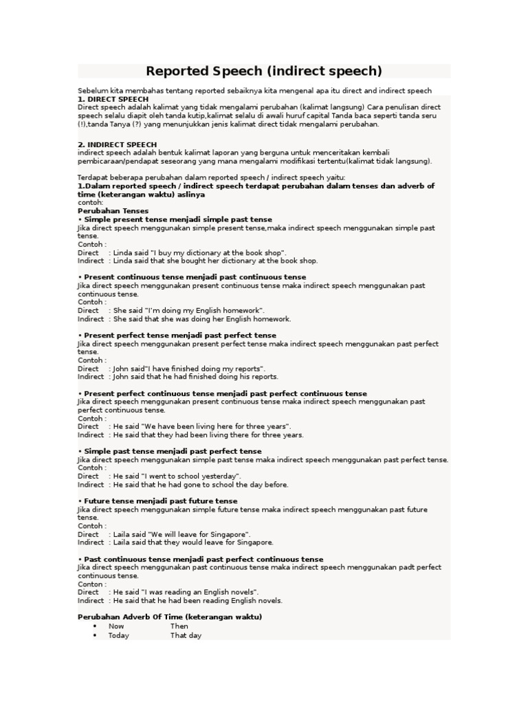 Penjelasan Direct Dan Indirect Speech Pdf Grammatical Tense Rules