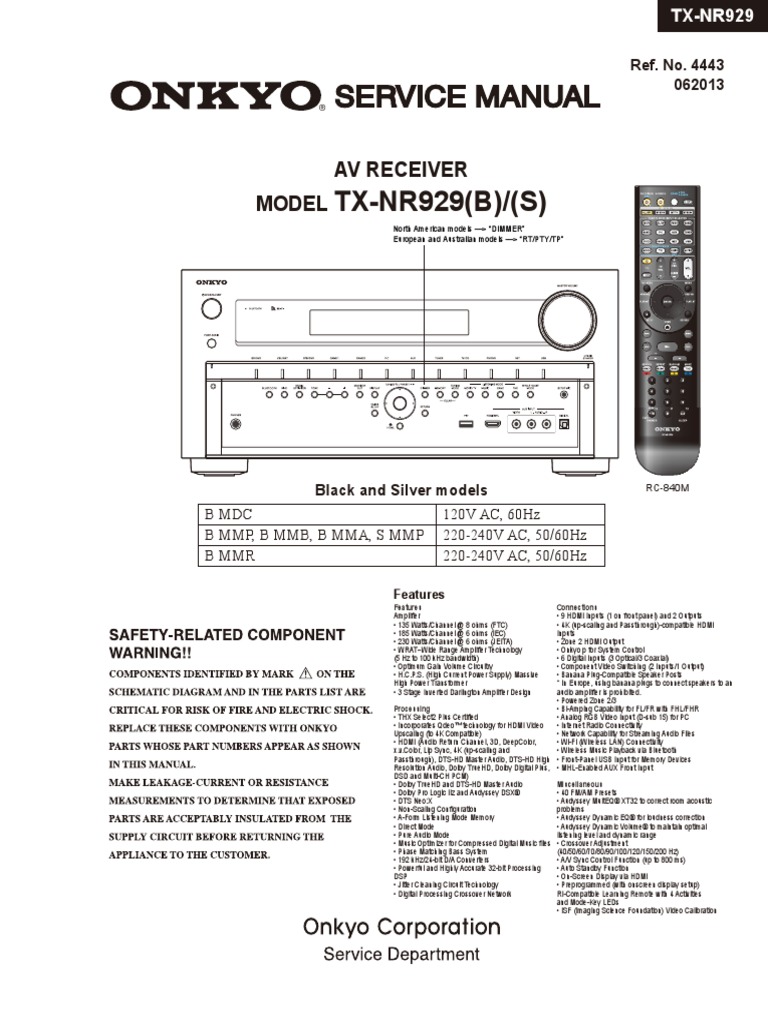 Tx Nr929 B S Av Receiver Model Hdmi Fuse Electrical