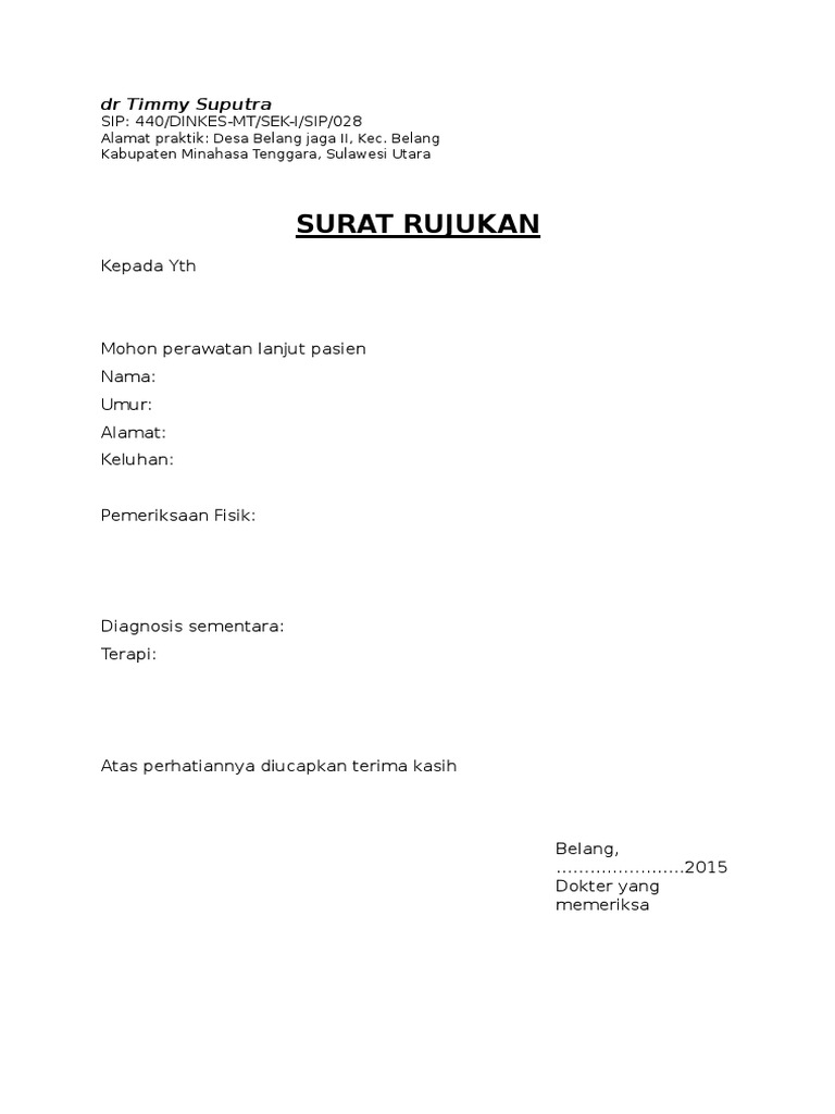 Contoh Surat Rujukan Dokter | PDF