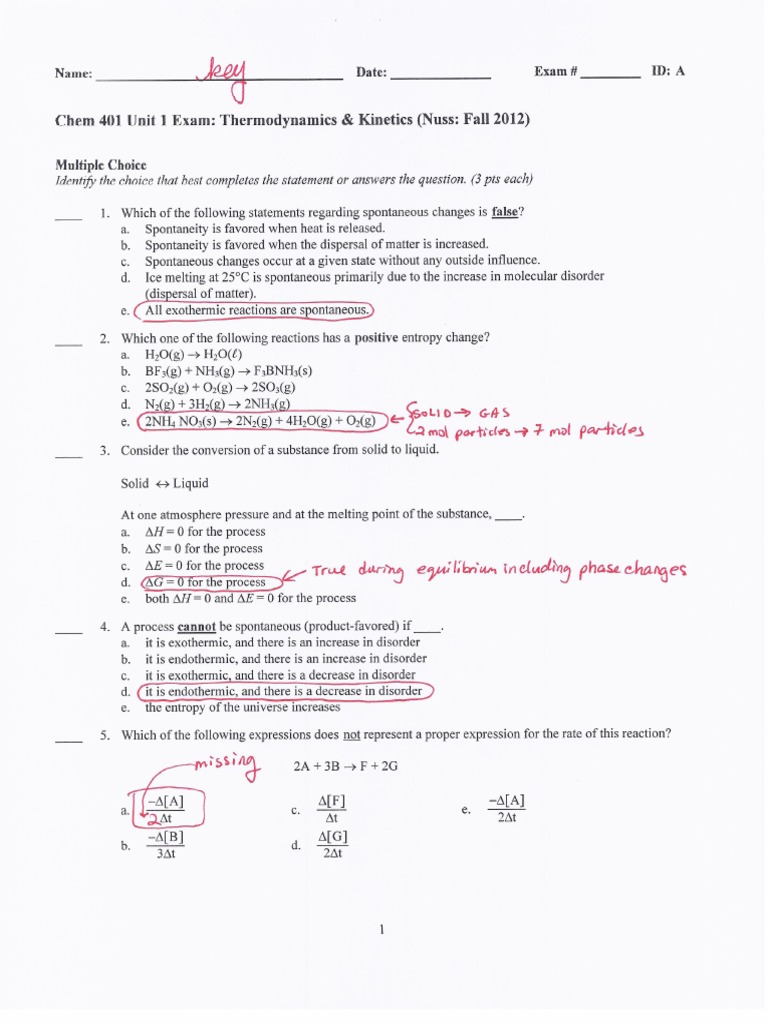 Chem 401 Unit 1 Exam 12 - 13 F12 KEY | PDF