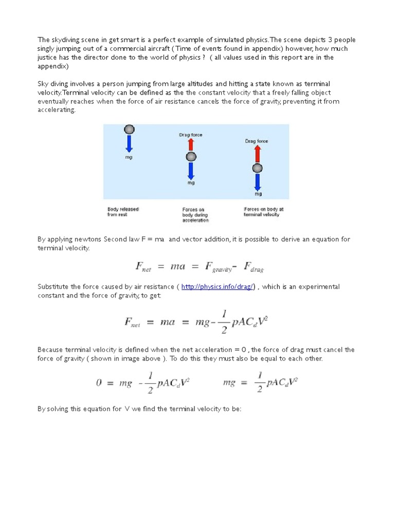 Physics of Skydiving in Get Smart | PDF | Velocity | Force