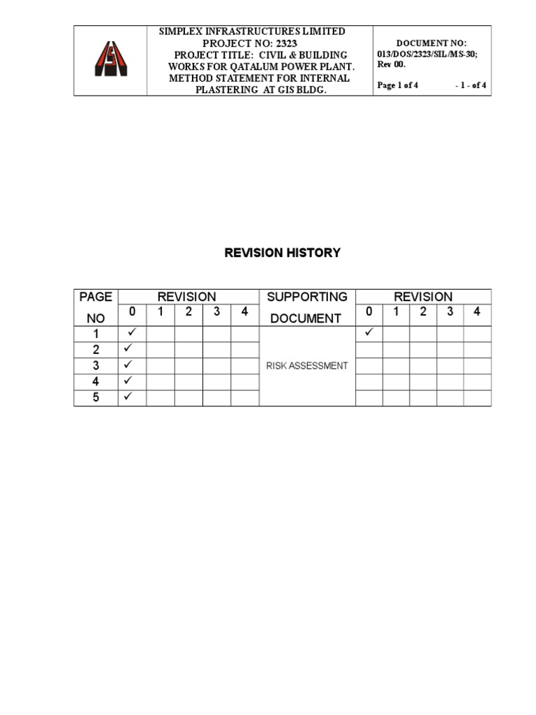 Internal Plastering Method Statement | PDF | Plaster | Industrial Processes