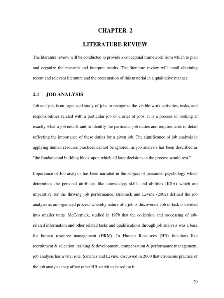 literature review of job analysis