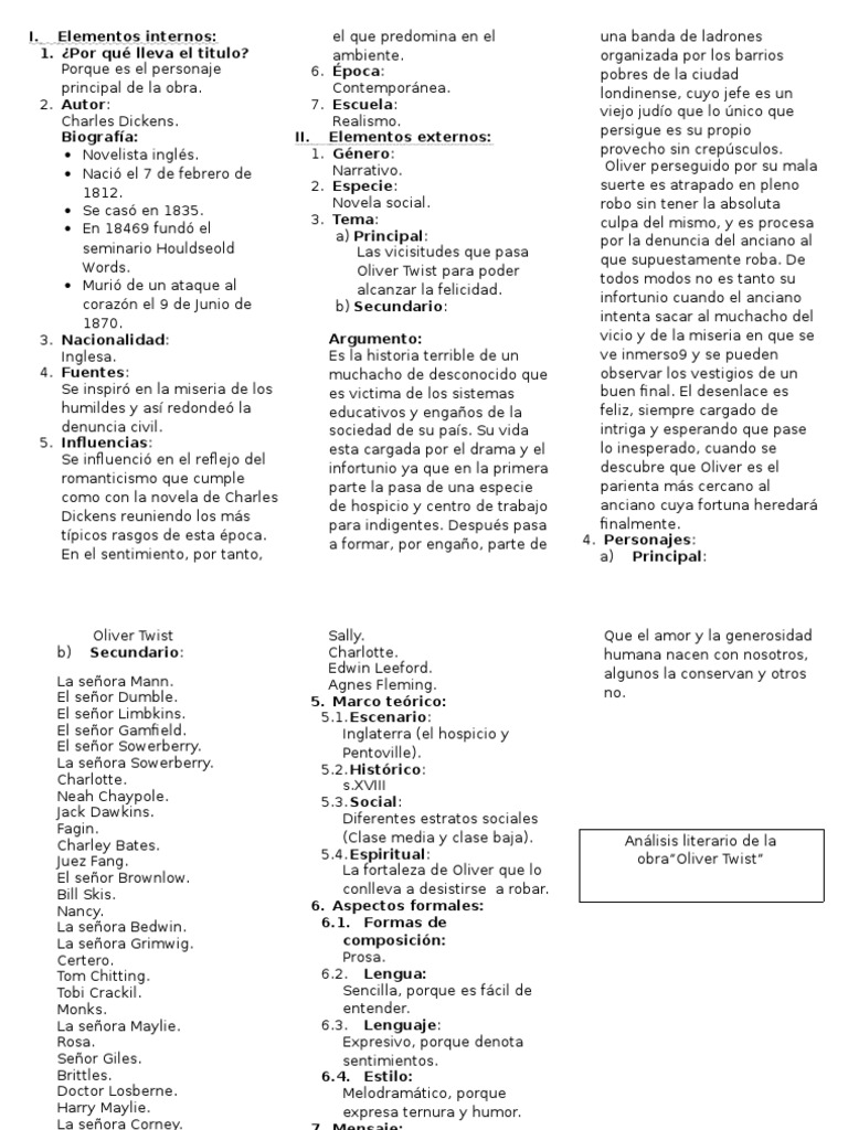 TRIPTICO (Análisis Literario de La Obra OLIVER TWIST)