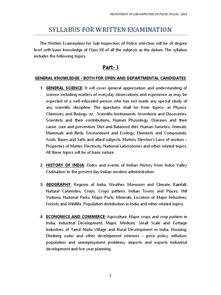 Syllabus For Written Examination: Part-I | PDF | Analysis | Science